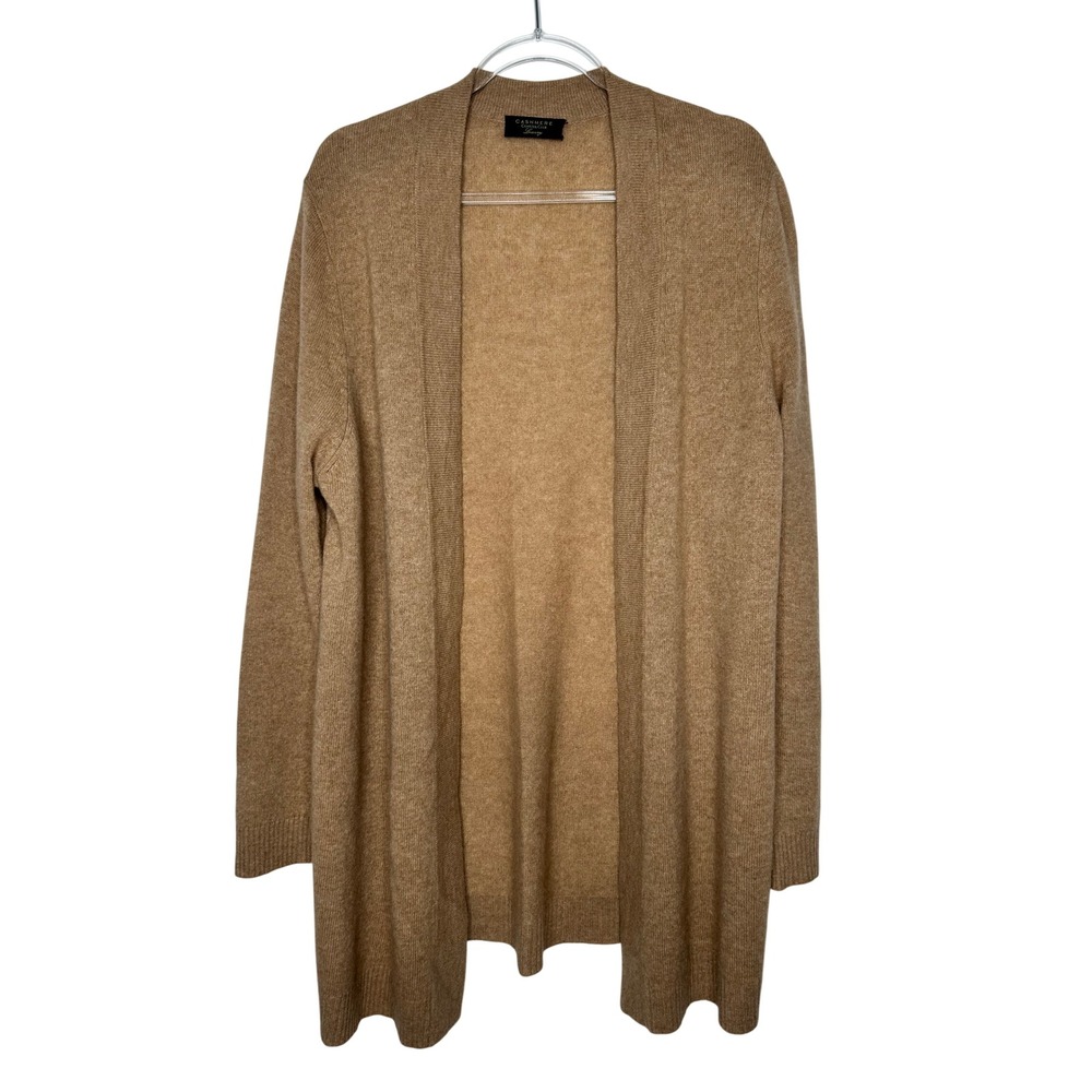 Charter Club Longline Cardigan Sweater Size XL Tan 100% Cashmere Open Front